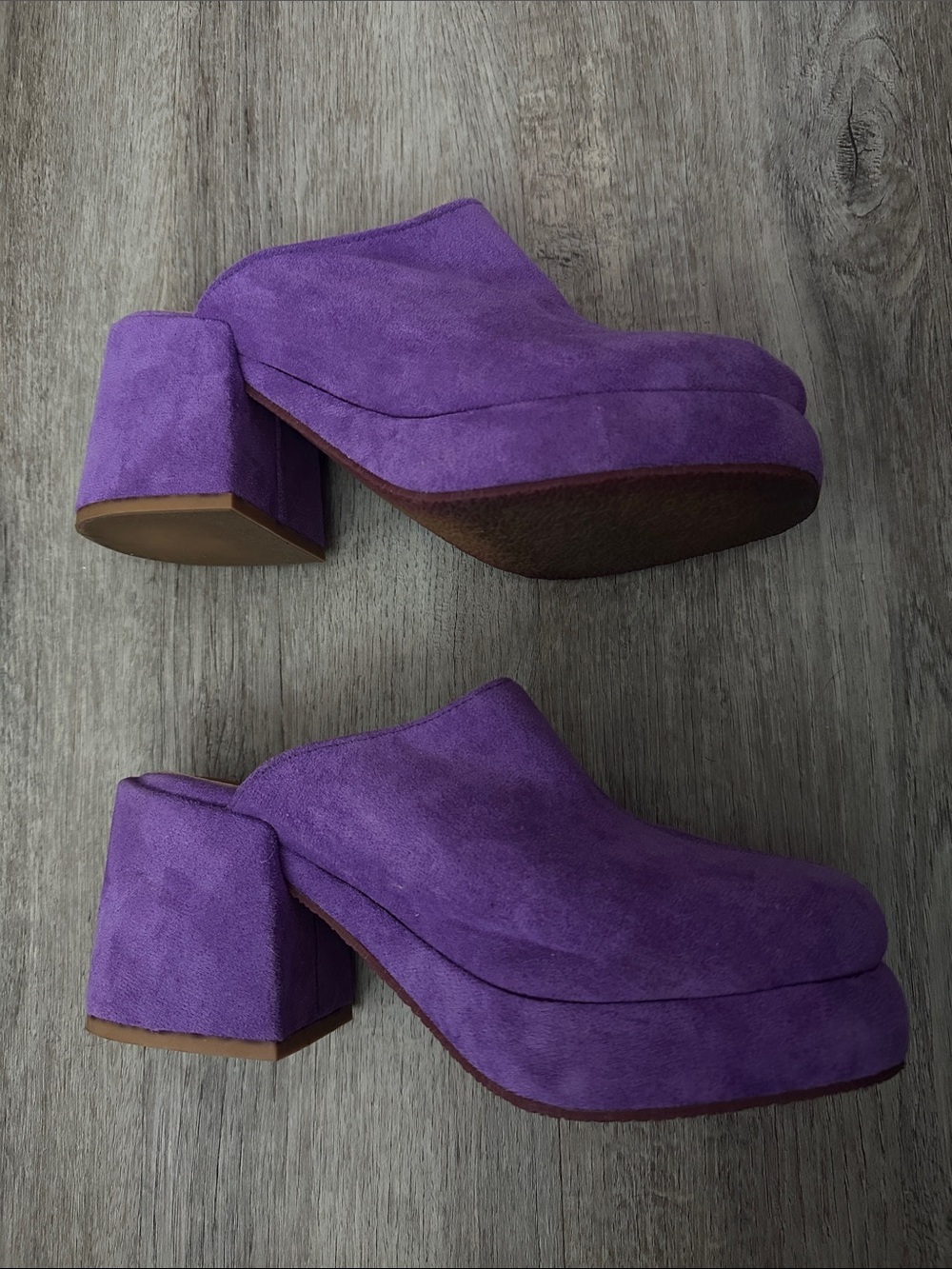 Amazon Purple Suede Platform Clog Heels